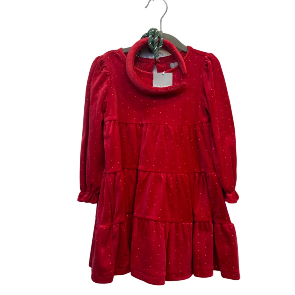 Tahari Girls Red Velvet Dresss with headband